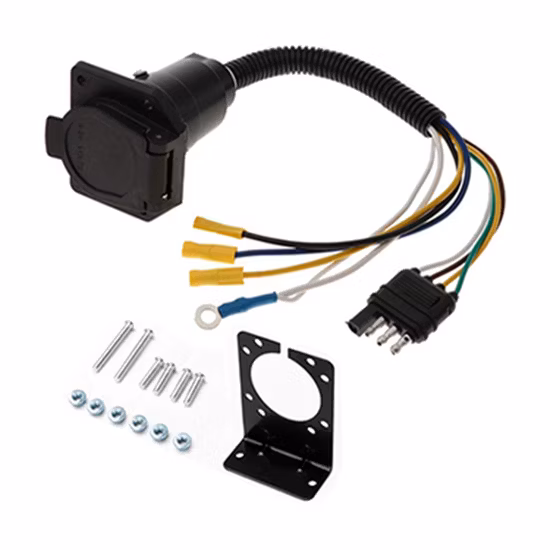 4 Wire Flat to 7 Way RV Trailer Light Plug Wire Harness Converter Adapter for Car Truck Trailer Hitch with Mounting Bracket